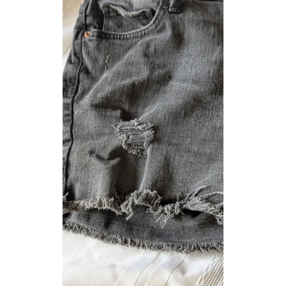 Arizona Jean Co Black Distressed Denim Shorts High Rise Frayed Juniors Size 9